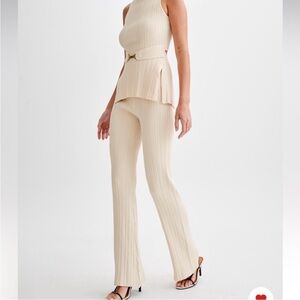 MESHKI chaira straight leg rib knit pants size XS‎ cream